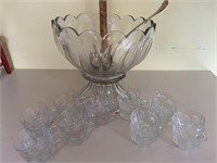 Heisey 2 piece punch bowl with silver ladle and