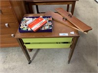 MID CENTURY SEWING CABINET WITH CONTENTS
