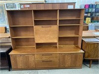 MID CENTURY BOOKCASE WITH DROP FRONT AND