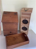 Tater bin,  wood tray, rooster cabinet