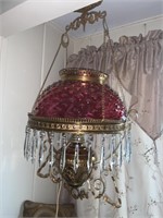 Cranberry thumbprint hanging Victorian light