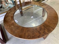 ROUND MID CENTURY COFFEE TABLE WITH GLASS INSERT,