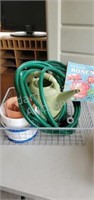 Assorted Garden related items and wire basket -