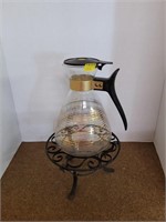Pyrex Gold Stripe Glass Coffee Pot with Stand