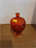 Amberina Lidded Pedestal Candy Dish