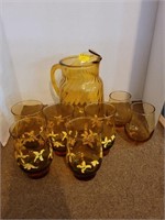 Amber Pitcher and Glasses Set