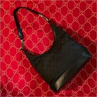 Vintage Gucci black canvas/leather shoulder bag