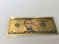 5 dollar 24k gold bill