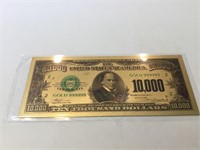 10,000 dollar 24k gold bill