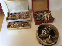 Three jewelry boxes with costume jewelry