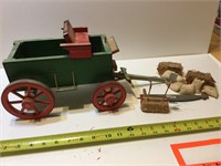 Vintage wood buckboard wagon with accessories