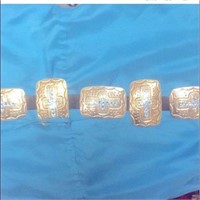 Blue crystal cross adorned silver blk leather belt