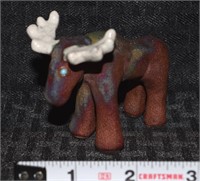 Vintage Raku iridescent pottery moose figure