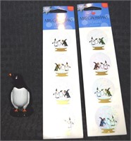 Boyd art glass Penguin & Vtg Mrs Grossman stickers