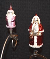 (2) Vintage mercury glass clip-on Santa ornaments