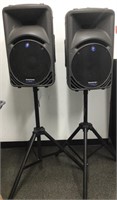 Pair of Mackie Active SRM450 Speakers w/ Stands