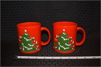 Pair Waechtersbach W Germany Christmas tree mugs