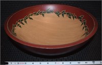 13.5" Christmas Holiday wooden bowl w/ Holly