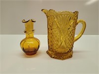 6" Amber Pitcher and 5" Amber vase