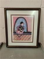 Amish Girl in Window Painting c.1986 Framed