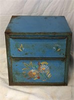 Antique Blue Floral Metal Bread Box