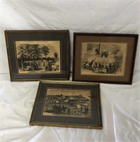 3 Old Framed Civll War Prints