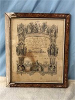 Antique 1872 Framed Death Certificate in Latin