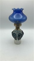 11" Cobalt Blue Glass Shade Oil Lamp