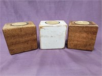 3 Wood Block Single Csndle Holdes