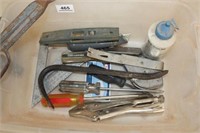 tape, hammers, chalk line, pipe wrench