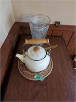 Teapot welcome wood pc  vase