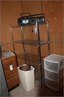 4-Shelf, 2 Radios,  & Waste baskets
