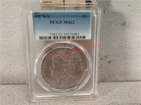 PCGS graded 1878 Morgan silver dollar coin MS62