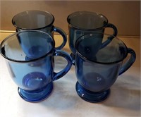 4 Blue Glass Mugs (Kitchen)
