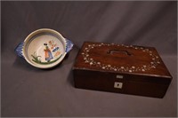 Antique Lot Quimper bowl & dresser box