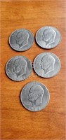 5 Eisenhower 1972 $1 dollar coins