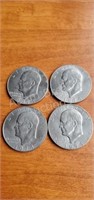 4 Eisenhower 1974 $1 dollar coins, (3) D mint