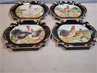 4 Rooster & Hen Decor Plates 12 1/2inWx8 3/4inH