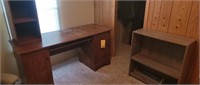 Wood Desk & Bookshelf