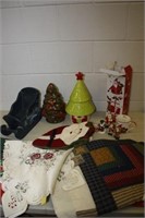 Christmas Items Cookie Jar, Table Cloths Mugs