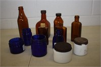 Cobalt Blue & Brown Vintage Bottles