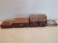 3 Wood Jewelery Boxes + Stain Glass Keep Sake Box