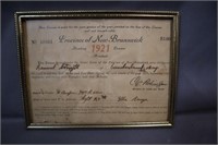 Early 1921 New Brunswick hunting license