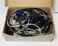 Box of RCA, FireWire, Ethernet and HDMI cables.