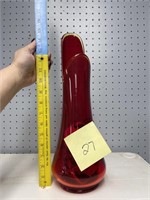 BEAUTIFUL RED W/YELLOW GLASS VASE 15"T