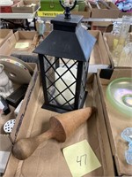 LANTERN AND WOODEN ITEM