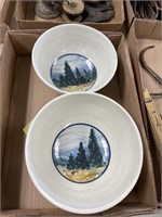 QTY 2 POTTERY BOWLS MADE IN MAINE