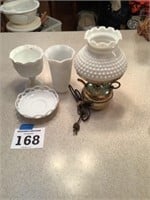 Milk glass and hobnail lamp