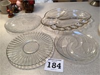 4 Clear Glass Serving Plates
