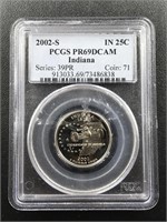 2002-S Indiana State Quarter coin PCGS PR69DCAM